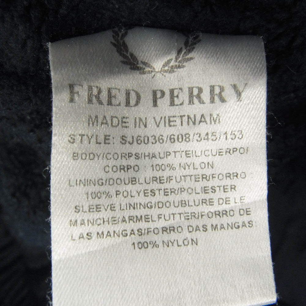 FRED PERRY フレッドペリー ライン 袖ワッペン ロゴ刺繍 ジップアップ ブルゾン ジャケット ネイビー系 M【中古】