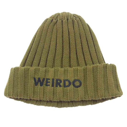 WEIRDO ウィアード WRD-19-SS-G16 ロゴ 刺繍 コットンビーニー ニット キャップ オリーブ カーキ系 FREE【中古】