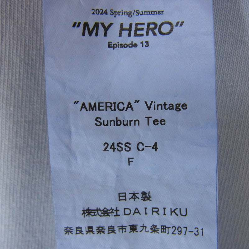 ダイリク 24SS 24SS C-4 AMERICA VINTAGE SUNBURN ダメージ加工 刺繍 ロングスリーブ 長袖 Tシャツ カットソー ロンT ライトブルー系 F【新古品】【未使用】【中古】