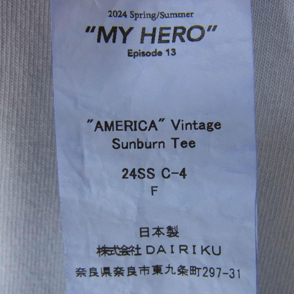 ダイリク 24SS 24SS C-4 AMERICA VINTAGE SUNBURN ダメージ加工 刺繍 ロングスリーブ 長袖 Tシャツ カットソー ロンT ライトブルー系 F【新古品】【未使用】【中古】