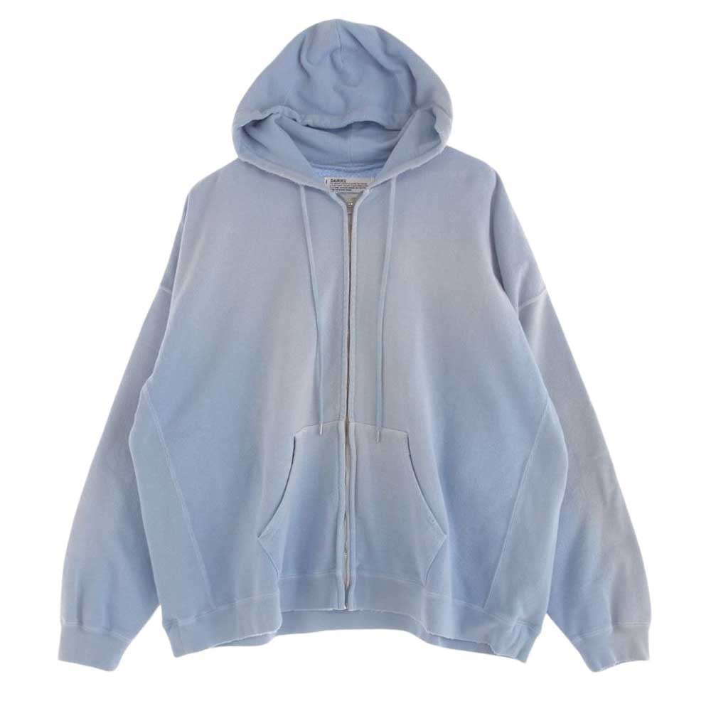 ダイリク 24SS 24SS C-1 Sunburn Vintage Zip Up Hoodie 毛玉加工 ダメージ加工 ジップアップ フーディ パーカー ライトブルー系 M【新古品】【未使用】【中古】