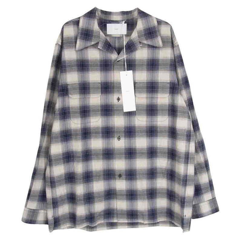 SUGARHILL シュガーヒル 24SS 2441000501 YAK OMBRE PLAID OPEN COLLAR BROUSE オンブレチェック 長袖 開襟 シャツ ネイビー系 2【新古品】【未使用】【中古】