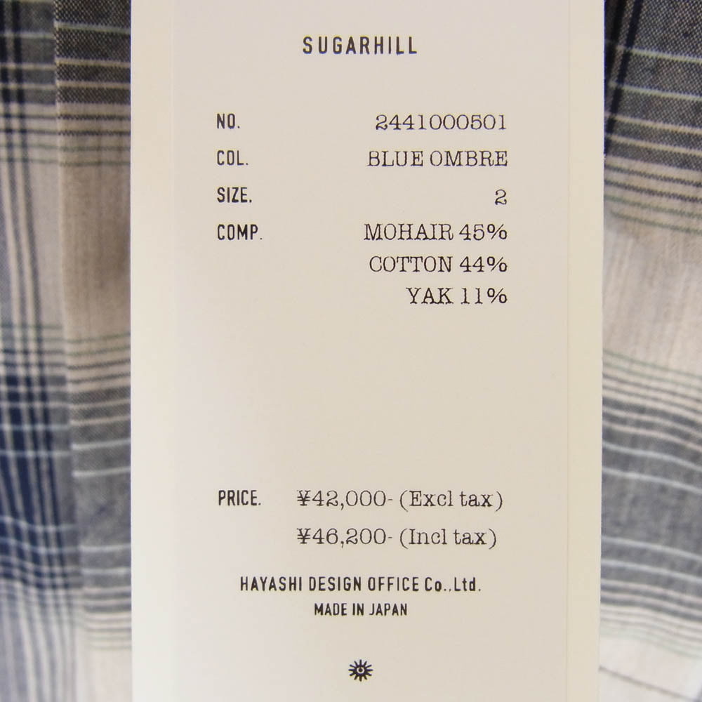 SUGARHILL シュガーヒル 24SS 2441000501 YAK OMBRE PLAID OPEN COLLAR BROUSE オンブレチェック 長袖 開襟 シャツ ネイビー系 2【新古品】【未使用】【中古】