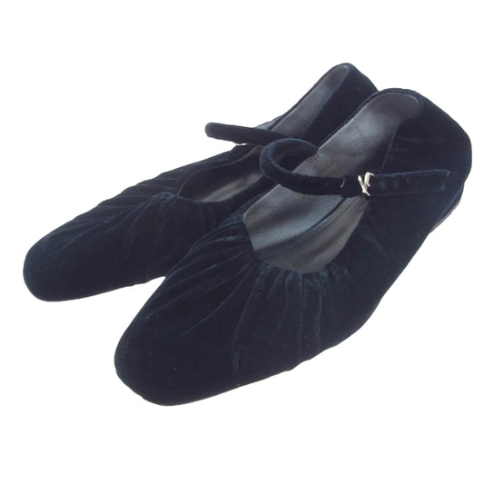 ダニエラアンドジェマ GE21140 × AKIKO KIZU 木津明子 トラップ付きギャザー ベロア バレエシューズ ブラック系 ダークネイビー系 38【中古】
