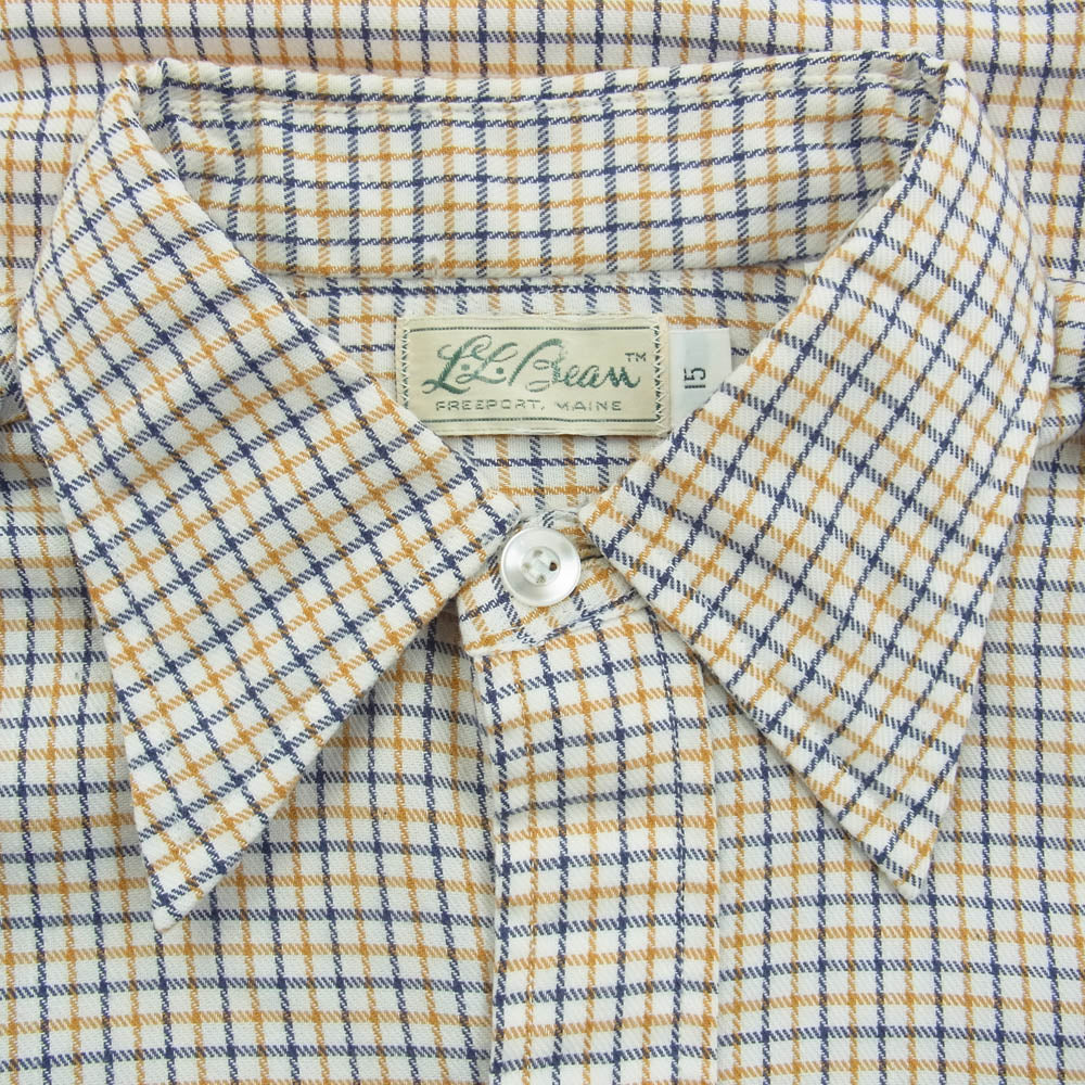 L.L.Bean エルエルビーン 60s~70s 筆記体タグ エポレット付き 長袖 チェック シャツ オレンジ系 15【中古】