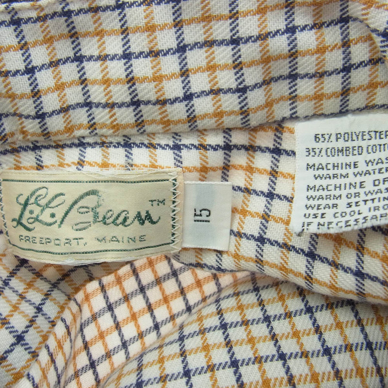 L.L.Bean エルエルビーン 60s~70s 筆記体タグ エポレット付き 長袖 チェック シャツ オレンジ系 15【中古】