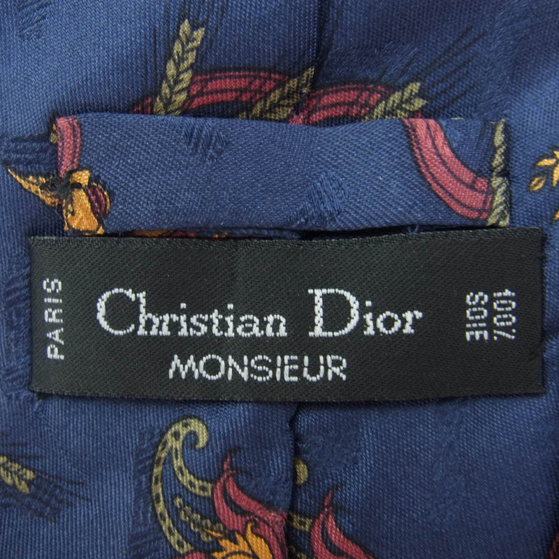 Christian Dior クリスチャンディオール MONSIEUR シルク 100％ 総柄 ネクタイ ネイビー系【中古】