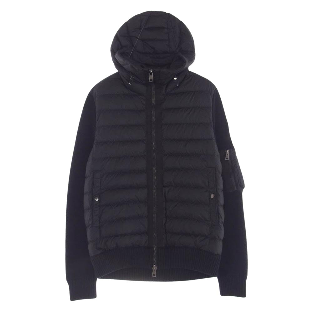 MONCLER モンクレール 21AW G20919B50800 A9340 国内正規品 MAGLIONE TRICOT CARDIGAN 切替 ダウン ワッフル サーマル ニット 長袖 ジップアップ パーカー ブラック系 L【中古】