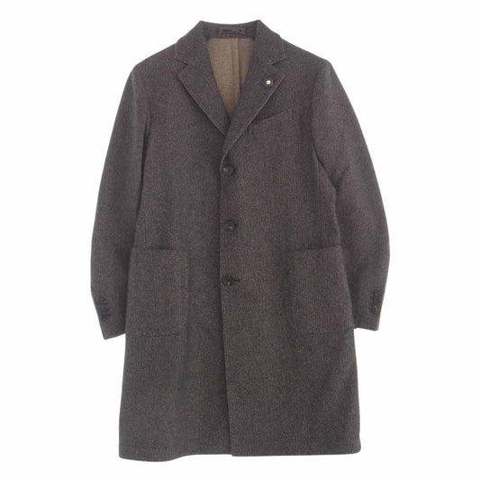 LARDINI ラルディーニ ウッドブートニエール 3B チェスター コート コットン ウール ナイロン ジャカード ブラウン系 50【美品】【中古】