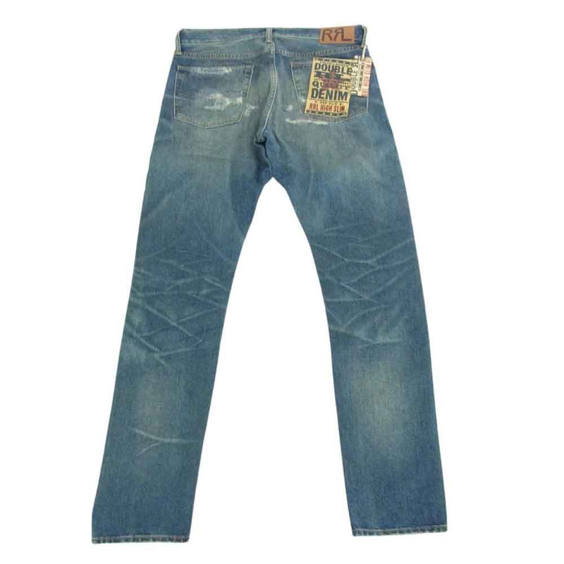 RRL ダブルアールエル 782943800001 High Slim Jean Brannon Repaired Wash ダメージ リペア加工 デニムパンツ ジーンズ インディゴブルー系 30X32【中古】