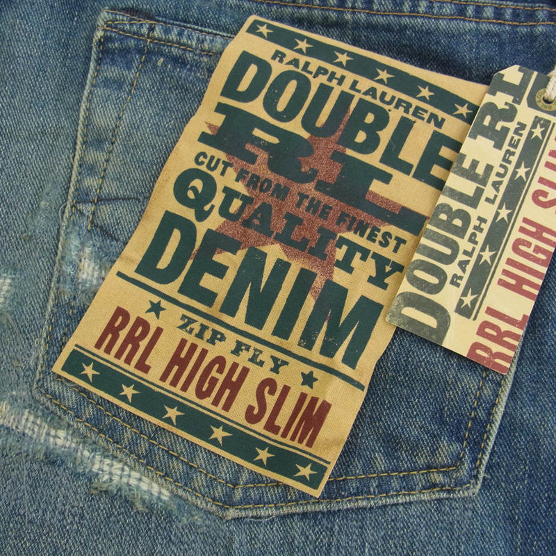 RRL ダブルアールエル 782943800001 High Slim Jean Brannon Repaired Wash ダメージ リペア加工 デニムパンツ ジーンズ インディゴブルー系 30X32【中古】