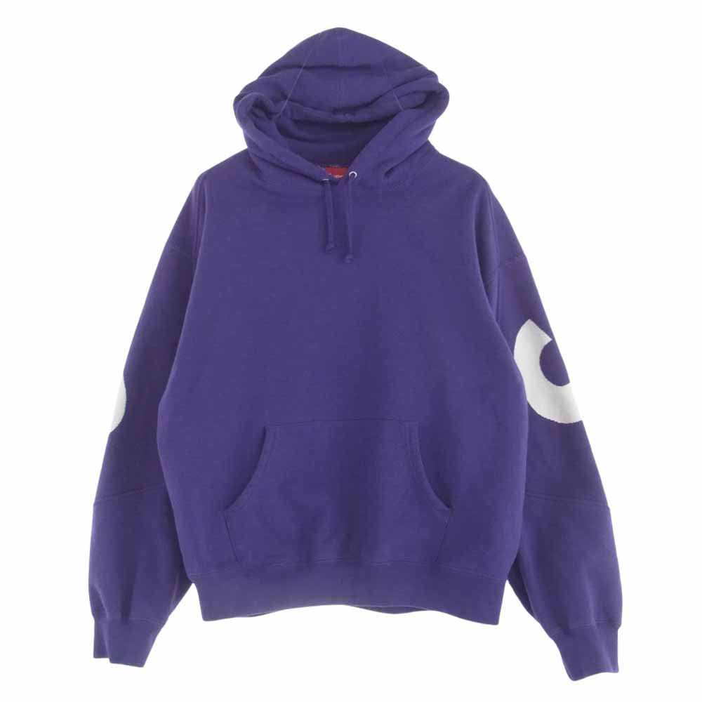 Supreme シュプリーム 23AW Big Logo Jacquard Hooded Sweatshirt ビッグロゴ ジャガード フーデッド スウェットシャツ フーディ パーカー パープル系 L【中古】