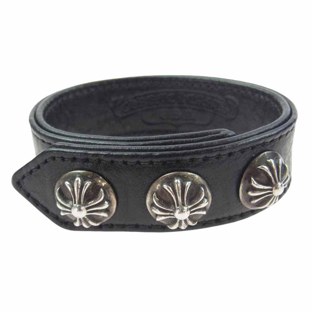 CHROME HEARTS クロムハーツ（原本無） 3BTN 2SNP クロスボール 3ボタン2スナップ レザー ブレスレット ブラック系【中古】