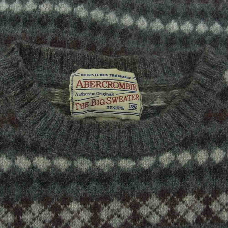 アバクロンビー THE BIG SWEATER アーガイル ウール ニット セーター グレー系 L【中古】