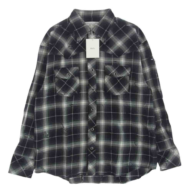 ラフ 23SS Rafu002 western shirt ダメージ加工 ウエスタン 長袖 シャツ ブラック系 M【極上美品】【中古】