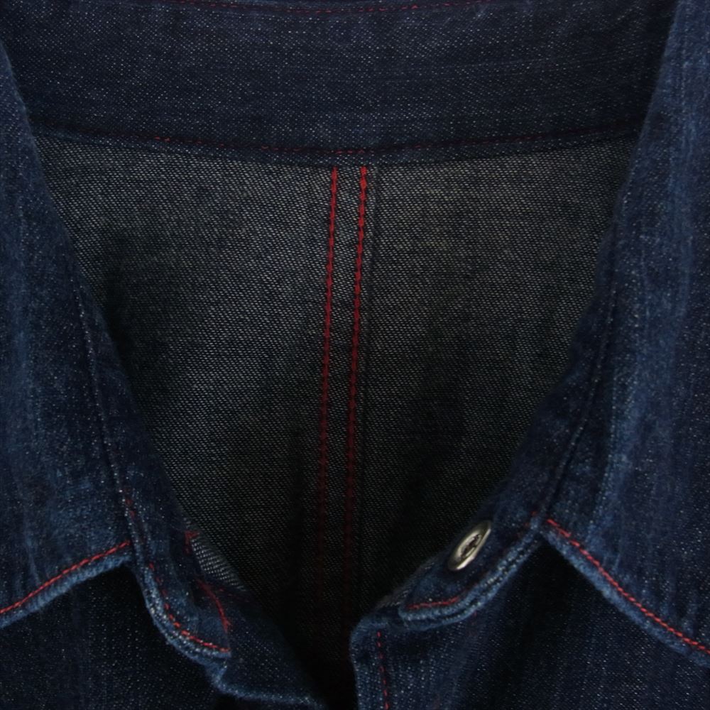 スリーフェイス デニム 長袖 ウエスタン シャツ レッド ステッチ インディゴブルー系 M【中古】