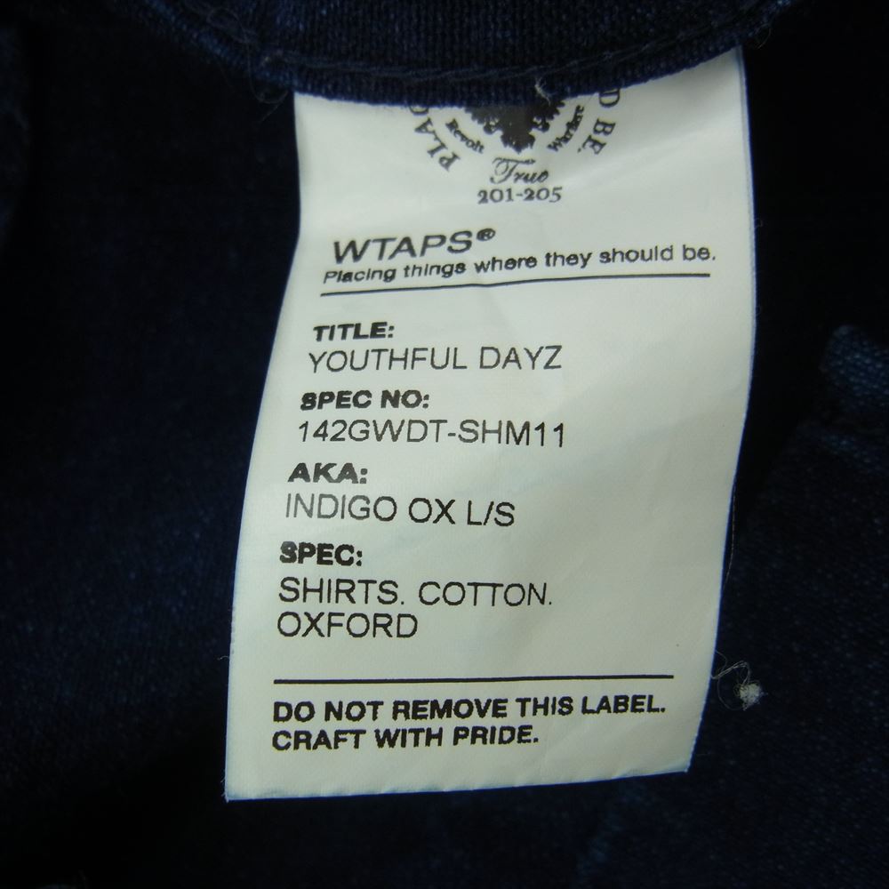 WTAPS ダブルタップス 142GWDT-SHM11 INDIGO OX L/S SHIRTS インディゴ デニム 長袖 シャツ インディゴブルー系 M【中古】