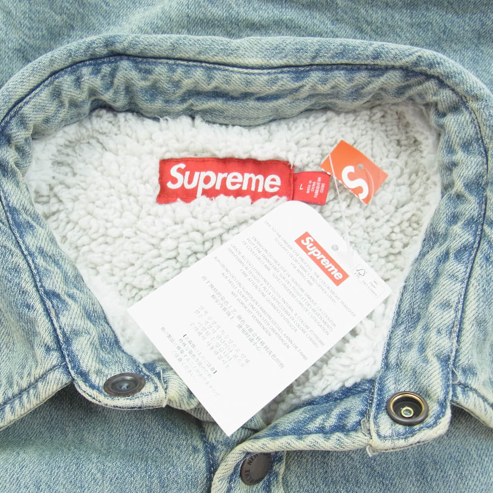 Supreme シュプリーム 24AW Faux Shearling Lined Work Shirt フェイクシアリング ラインド ワーク シャツ  裏ボア デニム ジャケット ライトブルー系 L【極上美品】【中古】