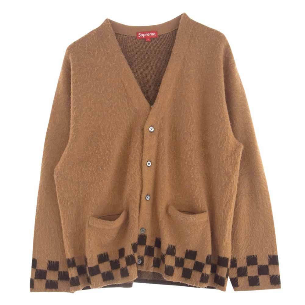 Supreme シュプリーム 21SS Brushed Checkerboard Cardigan ブラッシュド チェッカーボード ニット カーディガン オレンジ系 L【極上美品】【中古】