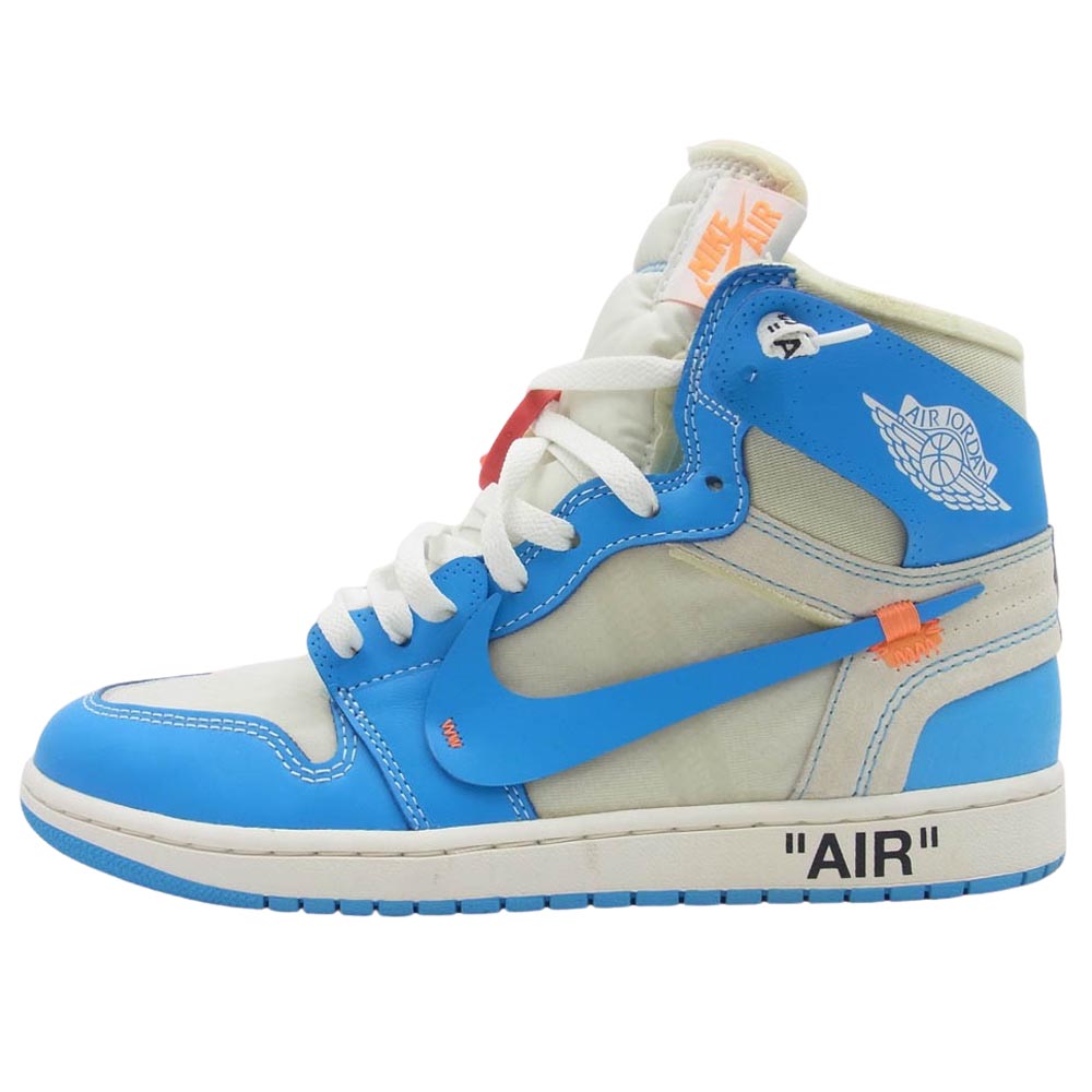 NIKE ナイキ AQ0818-148 【フェイクバスターズ鑑定済】Off-White × Air Jordan 1 High UNC White Dark Powder Blue オフホワイト× エアジョーダン1 ハイ ホワイト ダーク パウダー ブルー スニーカー ライトブルー系 ホワイト系 28cm【中古】