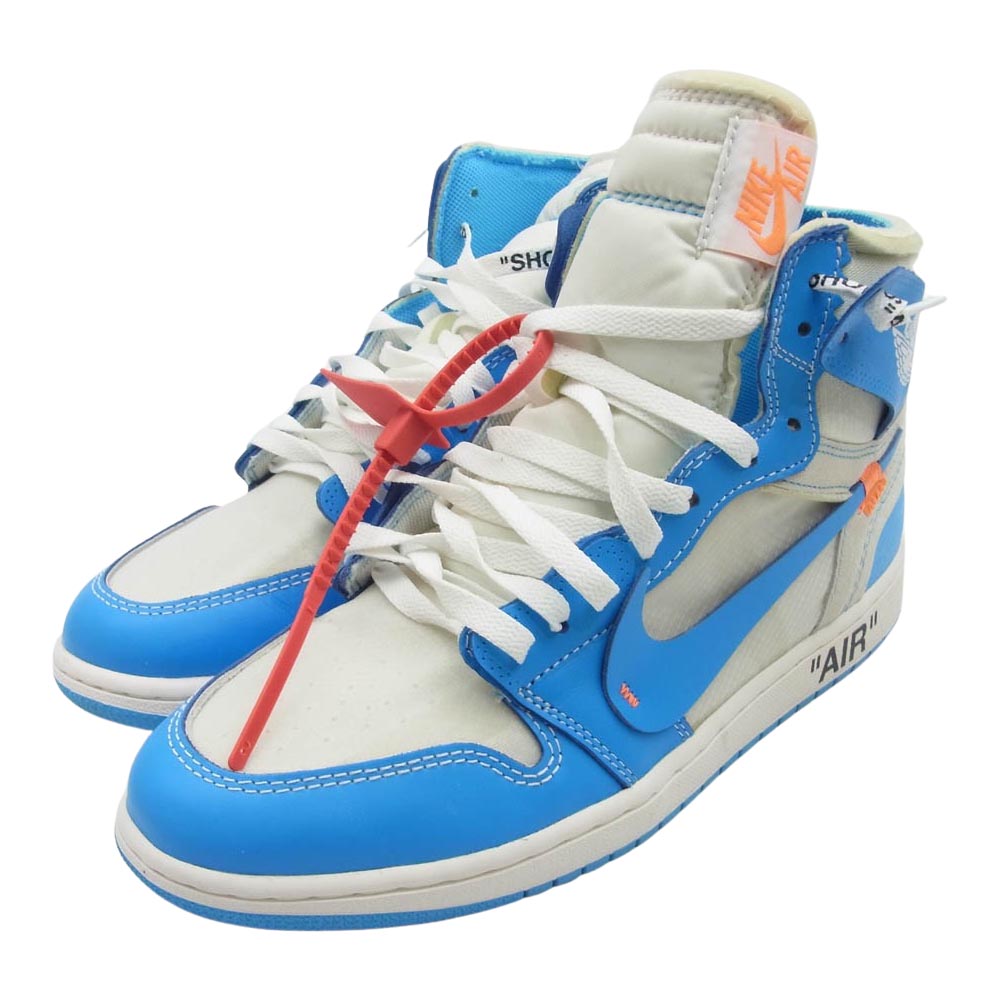 NIKE ナイキ AQ0818-148 【フェイクバスターズ鑑定済】Off-White × Air Jordan 1 High UNC White Dark Powder Blue オフホワイト× エアジョーダン1 ハイ ホワイト ダーク パウダー ブルー スニーカー ライトブルー系 ホワイト系 28cm【中古】