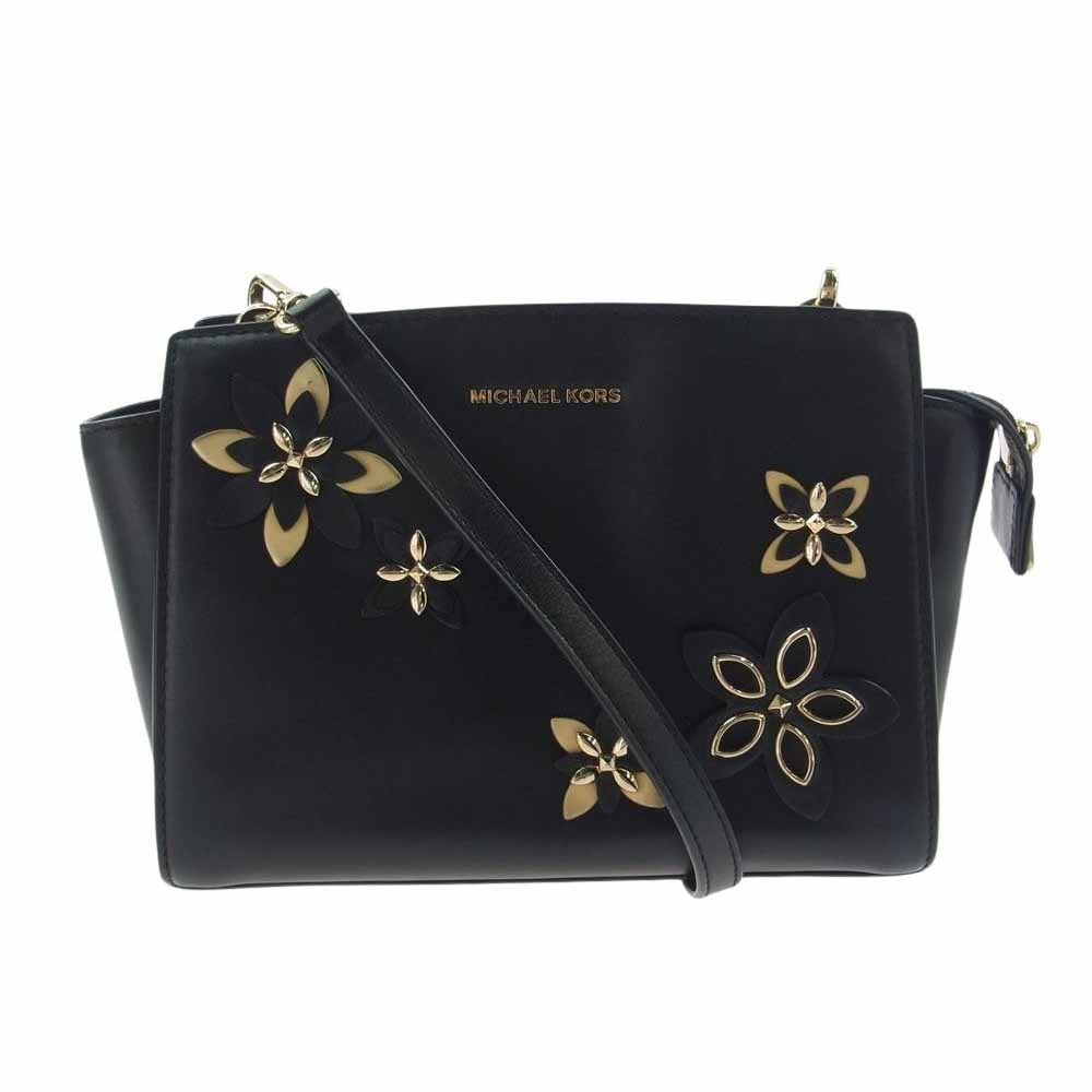 Michael Kors マイケルコース セルマ ミディアム レザー メッセンジャー バッグ ショルダー バッグ ブラック系【中古】