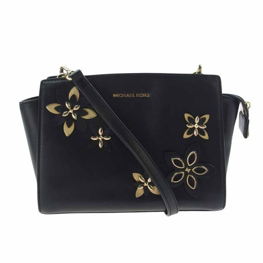 Michael Kors マイケルコース セルマ ミディアム レザー メッセンジャー バッグ ショルダー バッグ ブラック系【中古】