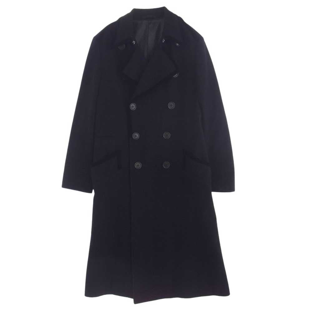 Paul Smith ポール・スミス PM-BM-50165 ベロアパイピング バックベルト ダブルブレスト メルトン ダブル ウール ロング コート ブラック系 L【中古】