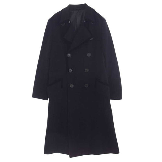 Paul Smith ポール・スミス PM-BM-50165 ベロアパイピング バックベルト ダブルブレスト メルトン ダブル ウール ロング コート ブラック系 L【中古】