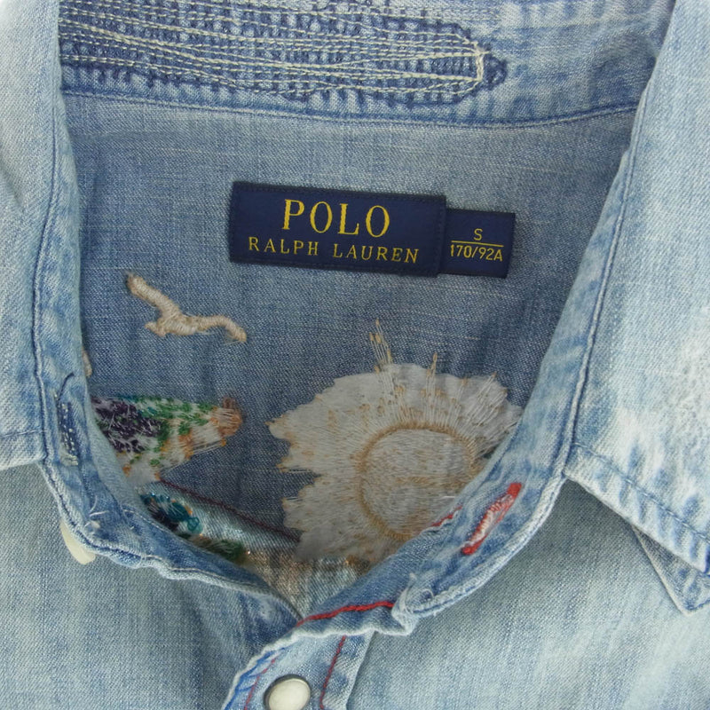 POLO RALPH LAUREN ポロ・ラルフローレン 710547349001 サンセット ウエスタン シャツ ダンガリー 長袖 バック刺繍  デニムシャツ ライトブルー系 S【中古】