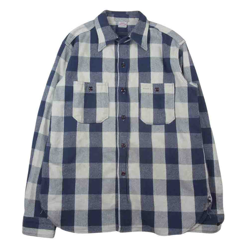 WAREHOUSE ウエアハウス 3104 FLANNEL SHIRTS フランネル チェック 長袖 シャツ ホワイト系 ネイビー系 XL【中古】