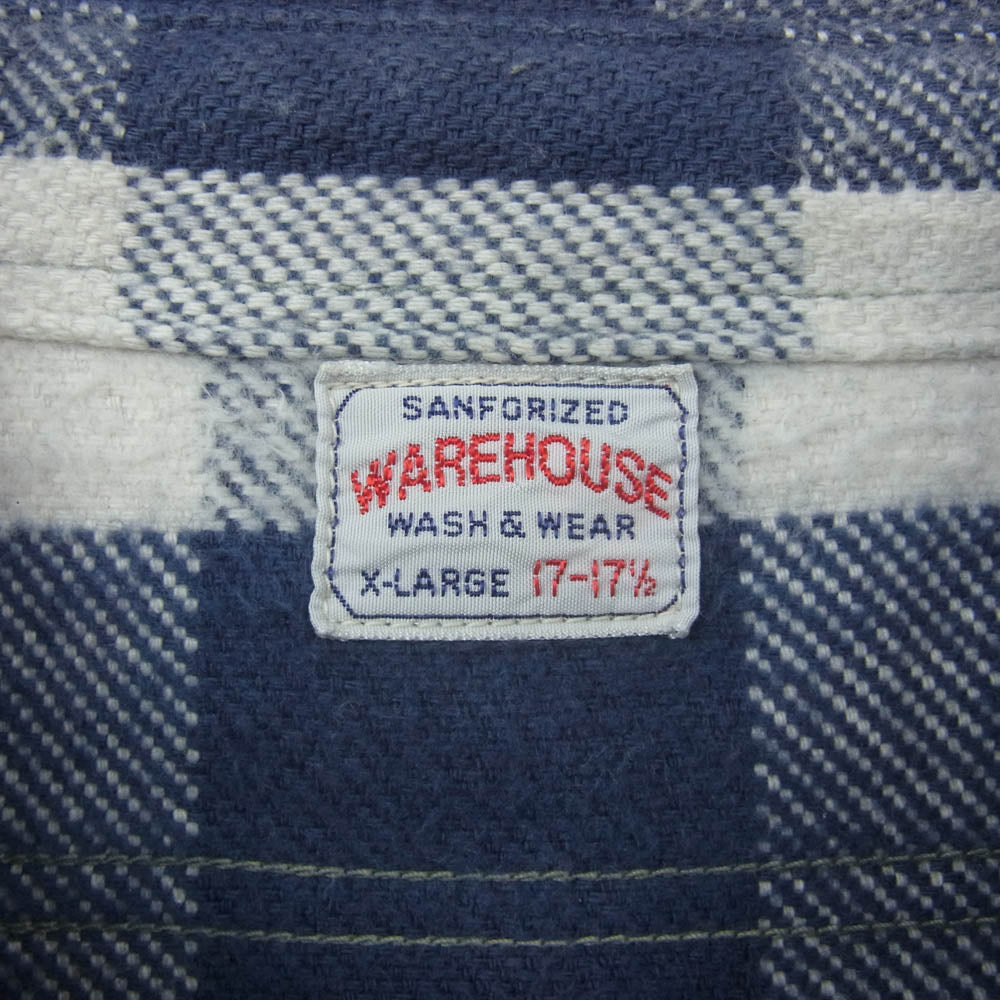 WAREHOUSE ウエアハウス 3104 FLANNEL SHIRTS フランネル チェック 長袖 シャツ ホワイト系 ネイビー系 XL【中古】
