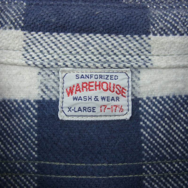 WAREHOUSE ウエアハウス 3104 FLANNEL SHIRTS フランネル チェック 長袖 シャツ ホワイト系 ネイビー系 XL【中古】