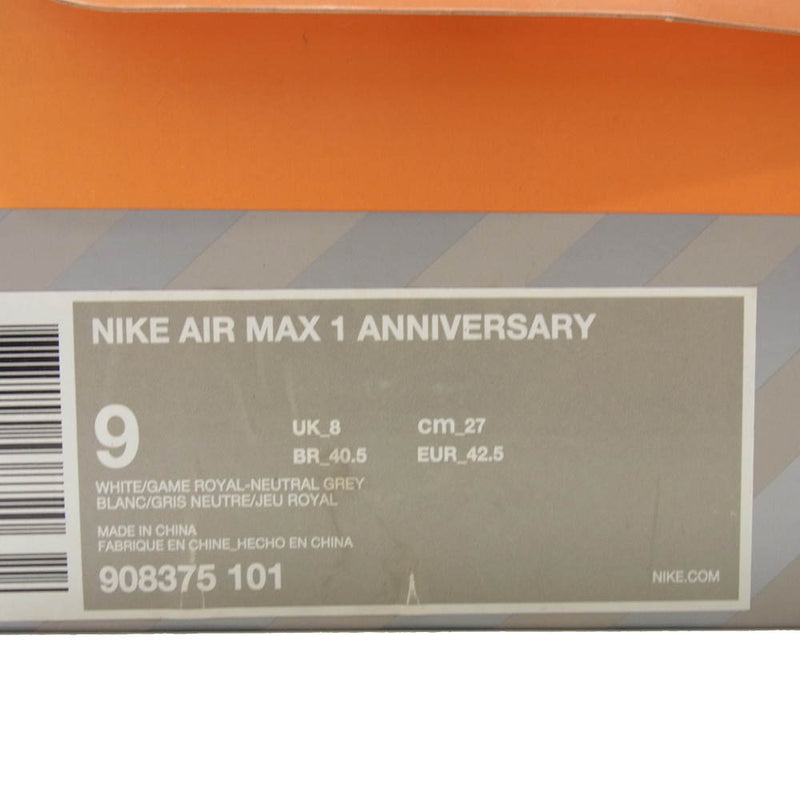 NIKE ナイキ 908375-101 Air Max 1 Anniversay Royal エアマックス1 アニバーサリー ロイヤル ローカット スニーカー ブルー系 27cm【中古】