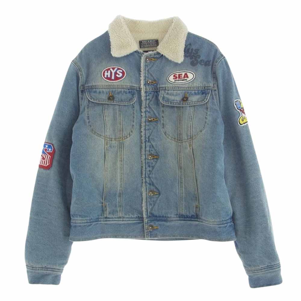 HYSTERIC GLAMOUR ヒステリックグラマー WDS-C-HYS-24-Q2-03 WIND AND SEA WASHED DENIM JACKET ウィンダンシー ウォッシュド デニム ワッペン ボア ジャケット インディゴブルー系 XS【中古】