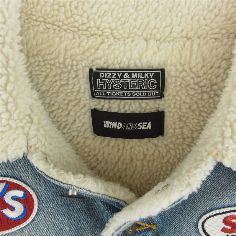 HYSTERIC GLAMOUR ヒステリックグラマー WDS-C-HYS-24-Q2-03 WIND AND SEA WASHED DENIM JACKET ウィンダンシー ウォッシュド デニム ワッペン ボア ジャケット インディゴブルー系 XS【中古】