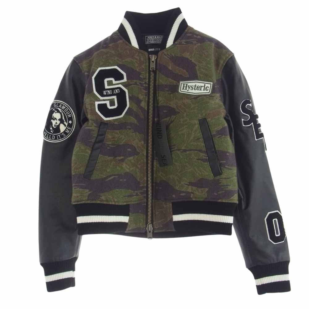 HYSTERIC GLAMOUR ヒステリックグラマー 23AW WDS-C-HYS-23-AP-Q1-01 WIND AND SEA WDS VARSITY JACKET タイガーカモ マルチ ヴァーシティジャケット スタジャン グリーン系 マルチカラー系 XS【極上美品】【中古】