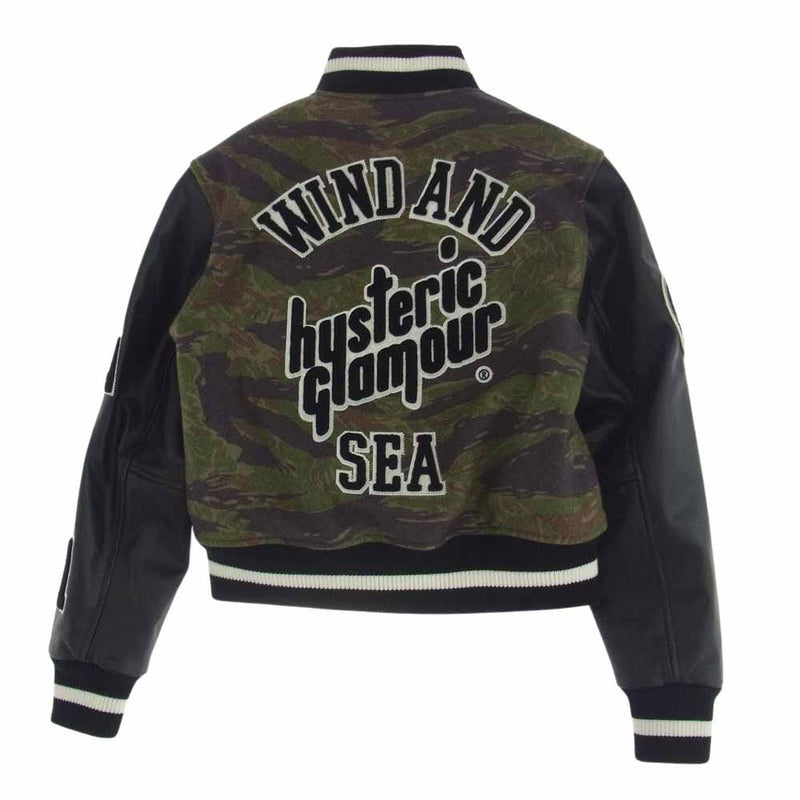 HYSTERIC GLAMOUR ヒステリックグラマー 23AW WDS-C-HYS-23-AP-Q1-01 WIND AND SEA WDS VARSITY JACKET タイガーカモ マルチ ヴァーシティジャケット スタジャン グリーン系 マルチカラー系 XS【極上美品】【中古】