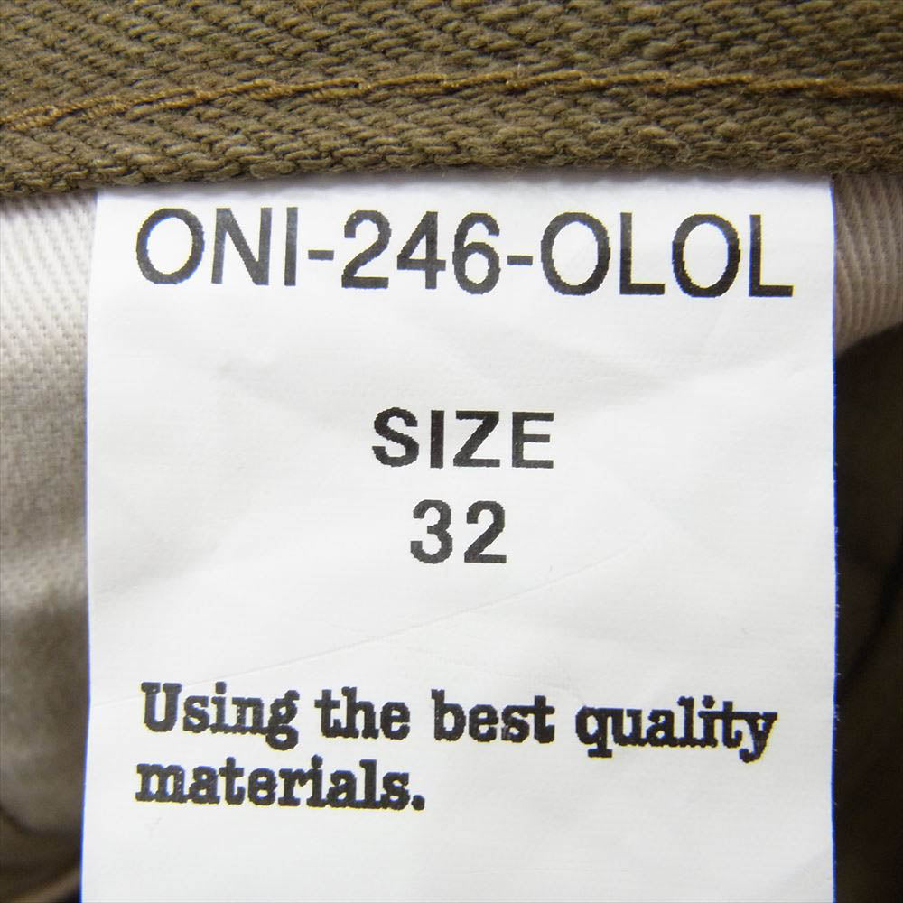 ONI DENIM 鬼デニム ONI-246-OLOL 縦緯先染め硫化 ニートストレート デニム パンツ W32 カーキ系【美品】【中古】