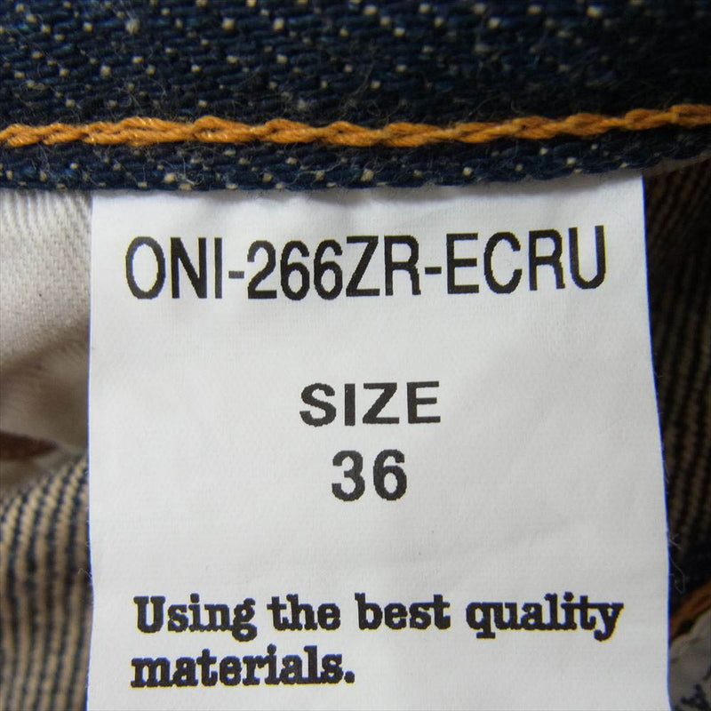 ONI DENIM 鬼デニム ONI-266ZR-ECRU 20oz 緯糸 エクリュ シークレット リラックス ストレート デニム パンツ W36 インディゴブルー系【極上美品】【中古】