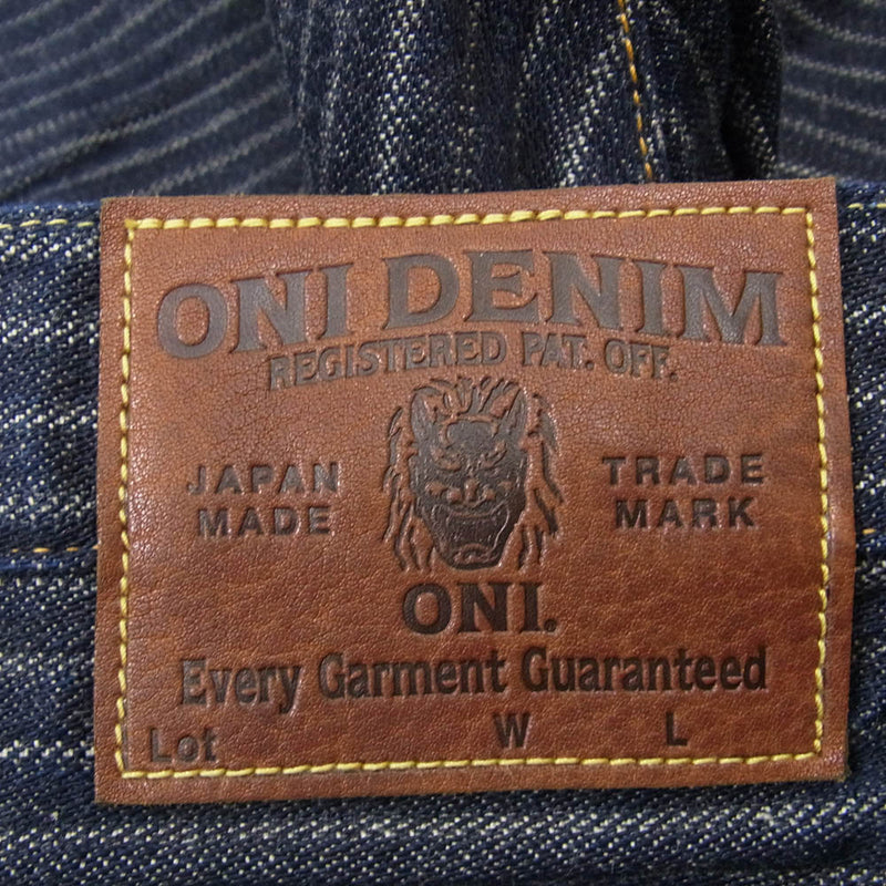 ONI DENIM 鬼デニム ONI-022-HJS 針抜き ジャガード ストライプ リラックス ストレート デニム パンツ インディゴブルー系 38【極上美品】【中古】