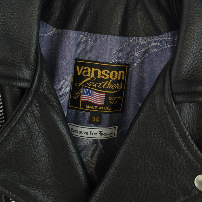 VANSON バンソン Ron Herman ロンハーマン別注 USA製 レザー ダブル ライダース ジャケット ブラック系 34【中古】