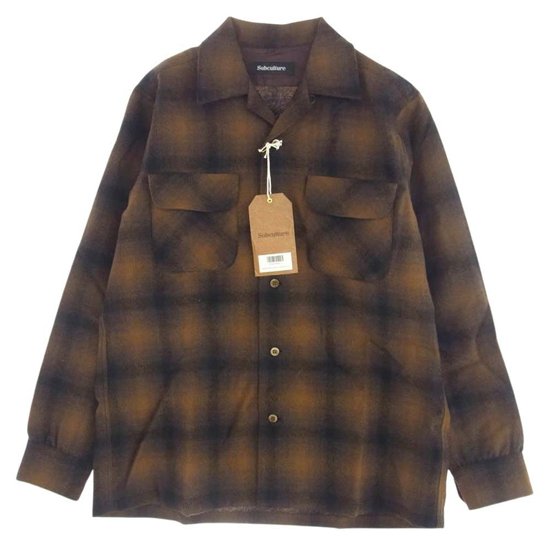 サブカルチャー SCSH-A2304 WOOL CHECK SHIRT BROWN ウール チェック 長袖 シャツ ブラウン系 2【極上美品】【中古】