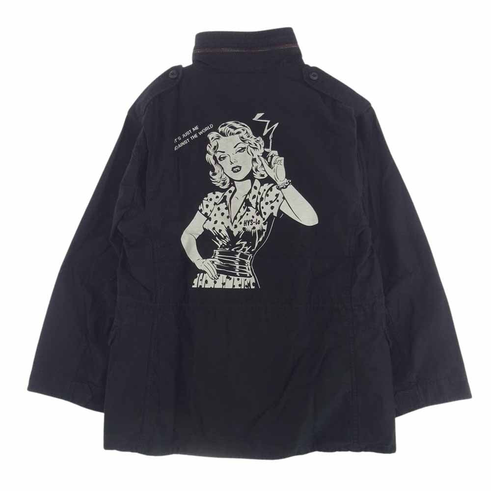 HYSTERIC GLAMOUR ヒステリックグラマー 22AW 02223AB21496 野口強 TSUYOSHI NOGUCHI AGAINST THE WORLD M-65 ガール プリント フィールド ミリタリー ジャケット ブラック系 L【新古品】【未使用】【中古】