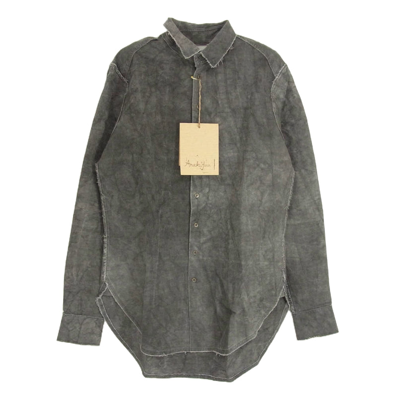 アラキユウ STS06 STKAJP raw cut pointed collar narrow shirt ローカット ナロー 長袖 シャツ グレー系 1【美品】【中古】