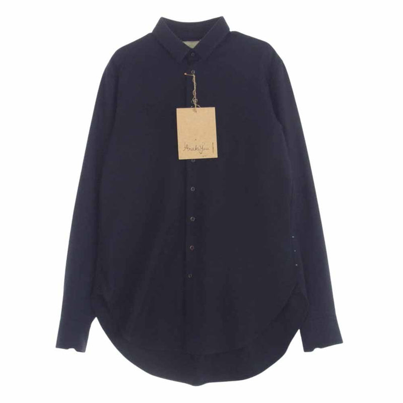 アラキユウ ETS06 special FTKKZCA raw cut pointed collar narrow shirt special アラシャン カシミヤ ナロー 長袖 シャツ ネイビー系 1【中古】