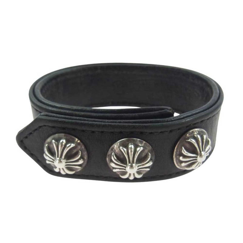 CHROME HEARTS クロムハーツ（原本無） 3BTN 2SNP クロスボール 3ボタン 2スナップ レザー ブレスレット ブラック系 シルバー系【中古】