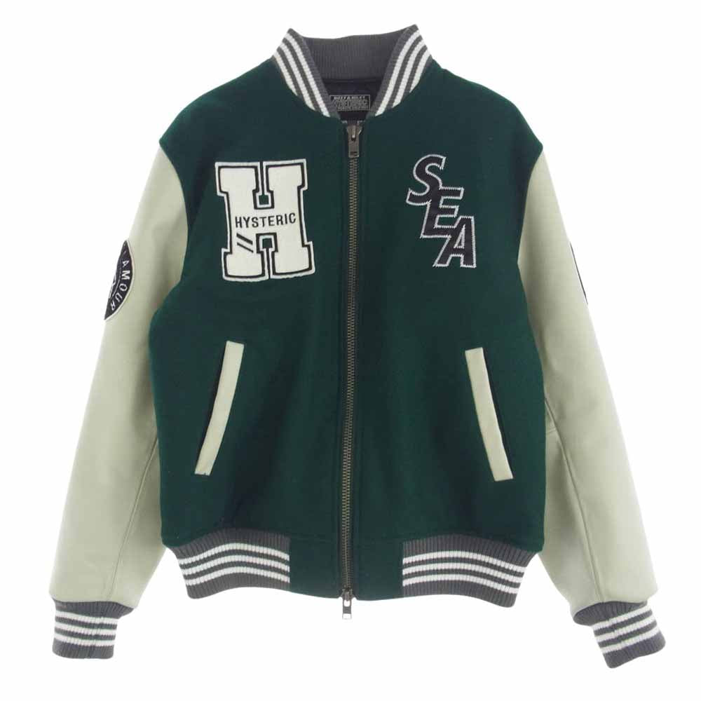 HYSTERIC GLAMOUR ヒステリックグラマー × WIND AND SEA ウィンダンシー 21AW WDS-HYS-3-01 TEAM STADIUM JUMPER バーシティ ジャンパー スタジャン ブルゾン グリーン系 M【中古】