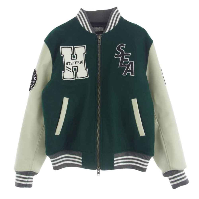 HYSTERIC GLAMOUR ヒステリックグラマー × WIND AND SEA ウィンダンシー 21AW WDS-HYS-3-01 TEAM STADIUM JUMPER バーシティ ジャンパー スタジャン ブルゾン グリーン系 M【中古】