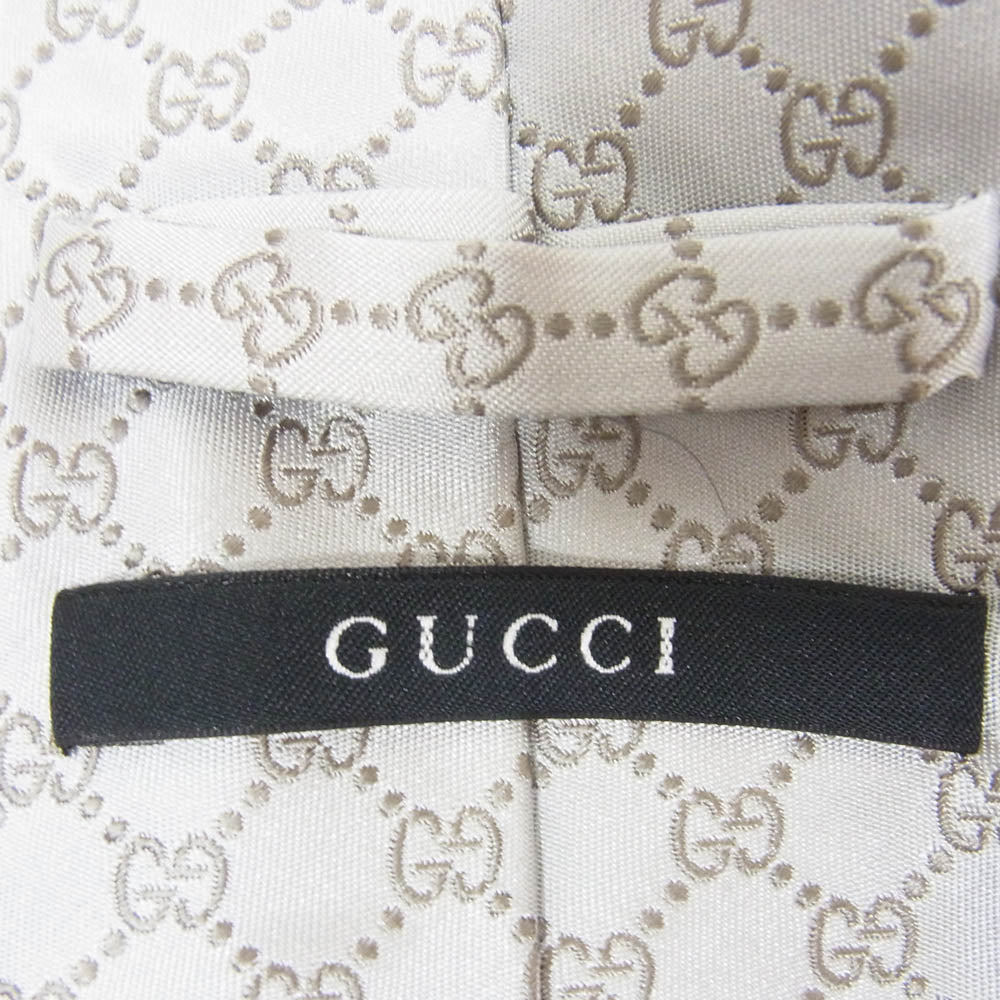 GUCCI グッチ イタリア製 シルク100％ GGパターン 総柄 ネクタイ グレー系【中古】